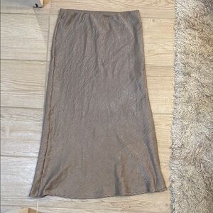 Taupe Midi Silky Satin Style Midi Skirt Small